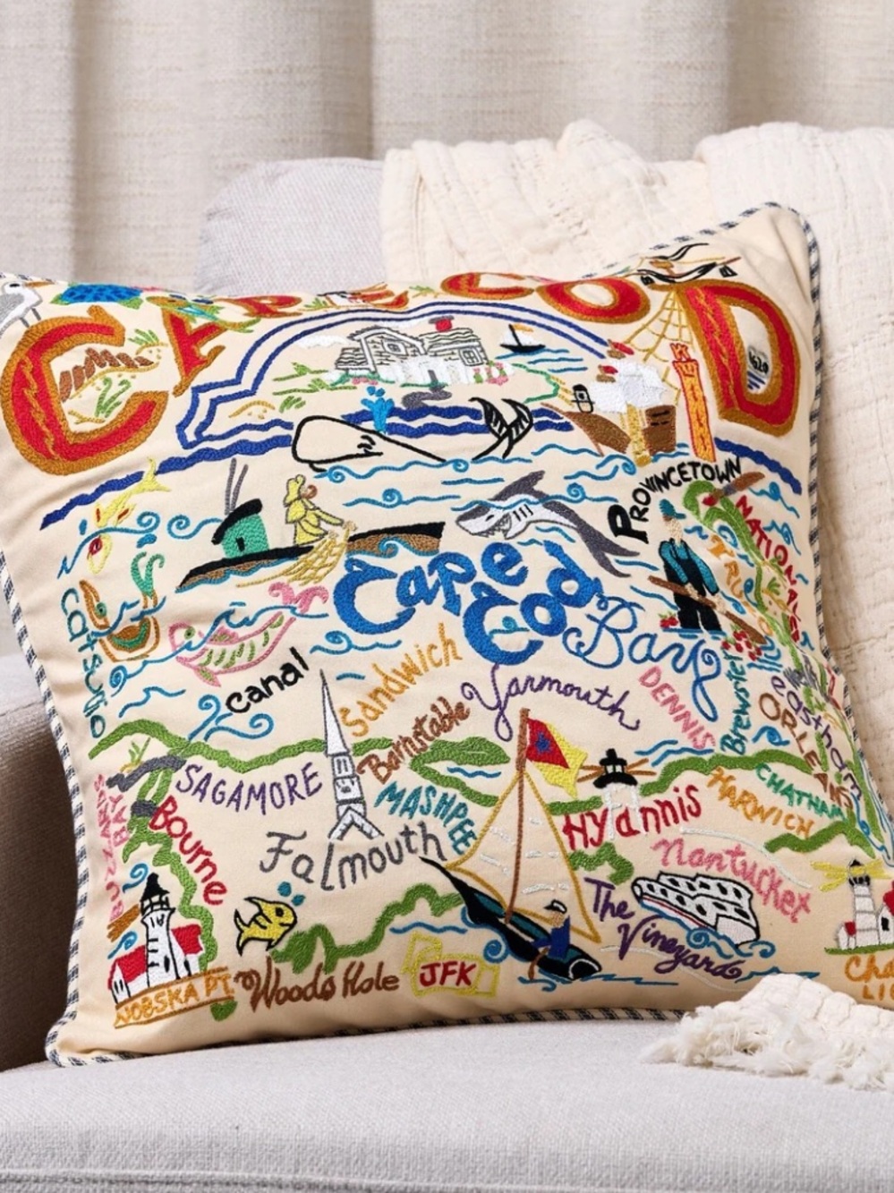 Cape Cod Hand Embroidered Pillow 2013